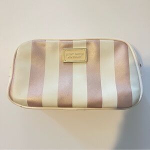 Betsey Johnson Cream and Pink Striped Cosmetic Bag